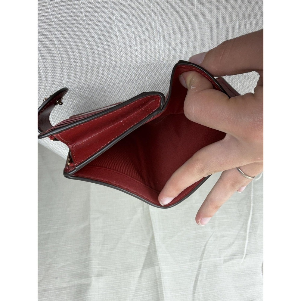 Coach Wallet Womens One Size Brown Red Signature Logo Zip Around Bifold Leather - Picture 8 of 12